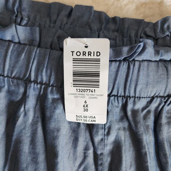 Torrid Plus Size Self Tie Paperbag Waist Mid Short in Chambray Blue Size 6X - Picture 6 of 11